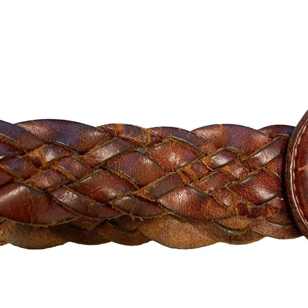 Leather Braided Woven Belt Made In Turkey Brown L